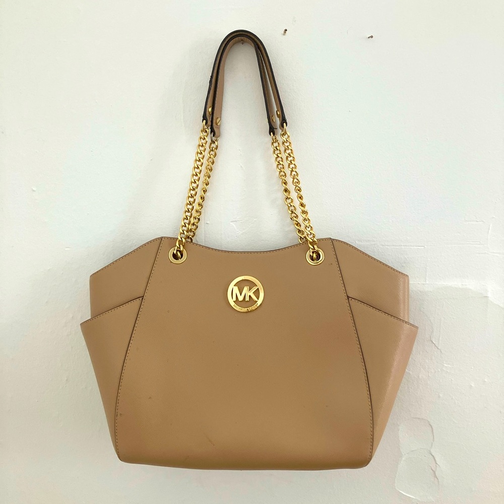 Tan/cream and gold Michael kors purse handbag shoulder bag